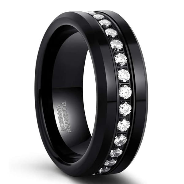 Men’s 8mm Tungsten Wedding Band with Simulated Diamond Inlay