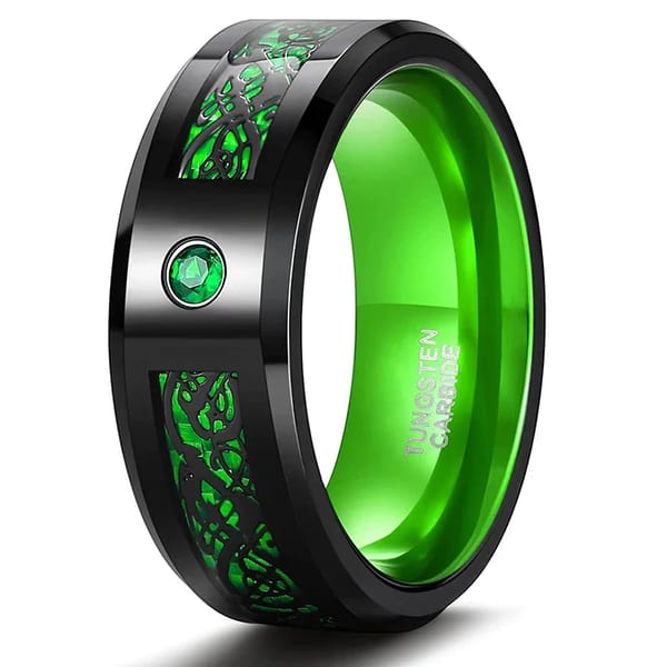 Celtic Dragon Tungsten Eternity Rings with Cubic Zirconia for Couples