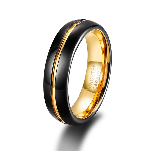 Elegant Black Tungsten Wedding Band with Gold Accent for Men