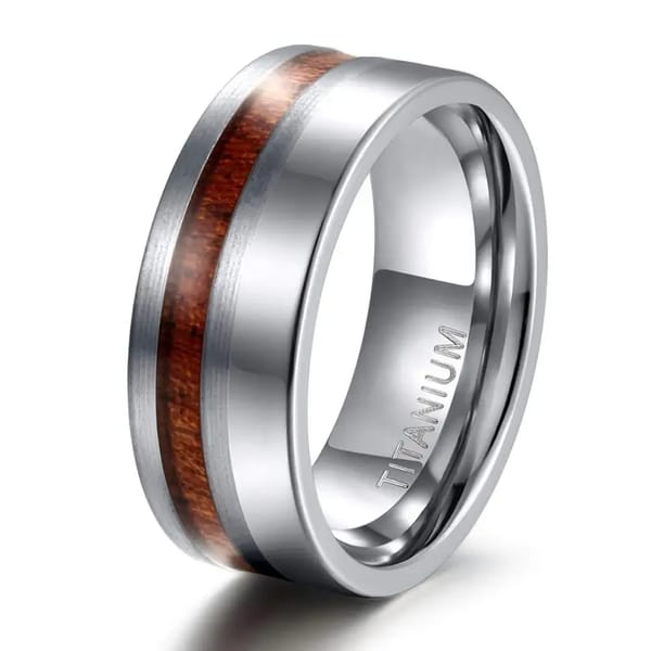 Timeless Titanium Men's Wedding Band with Wood Inlay