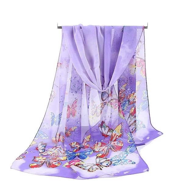 Chiffon Striped Floral Print Scarf Shawl for All Seasons