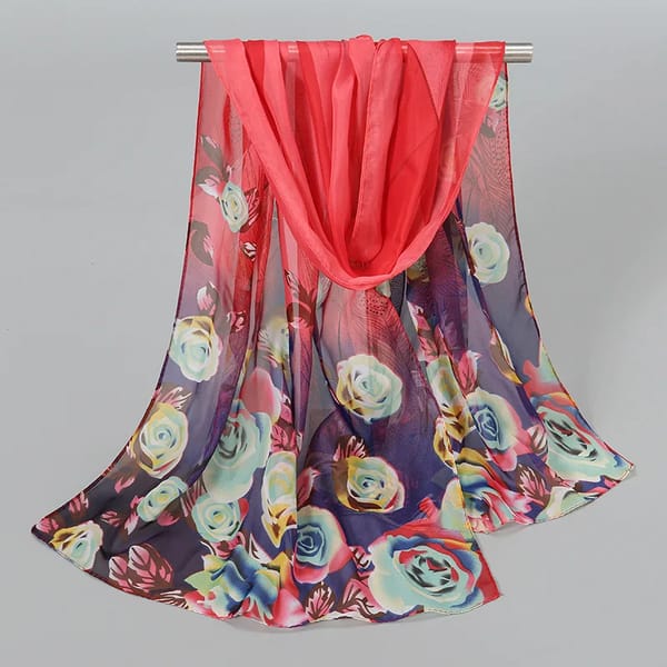 Chiffon Striped Floral Scarf Shawl for All Seasons