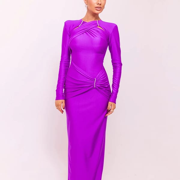 Sculpted Long Sleeve Maxi Dress with Ruched Detailing