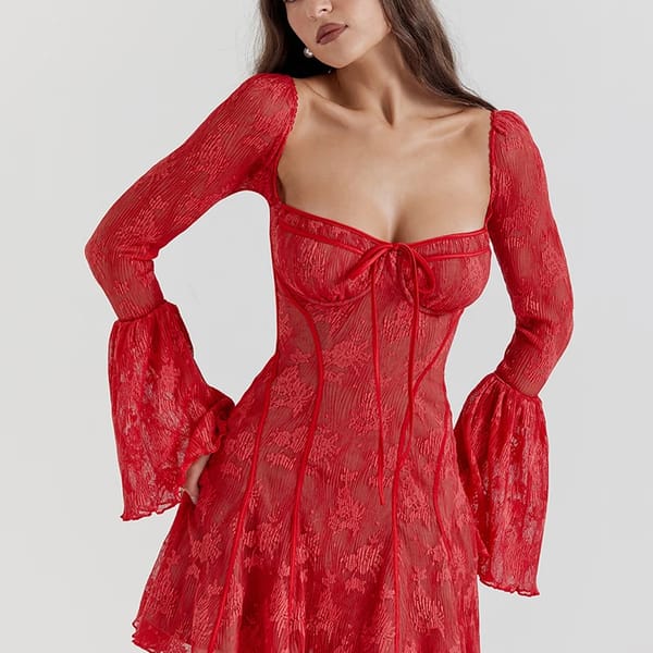 Chic Backless A-Line Print Mini Dress with Flare Sleeves