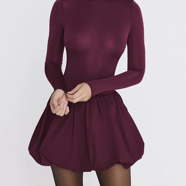 Elegant Turtleneck Long Sleeve Pleated Mini Dress