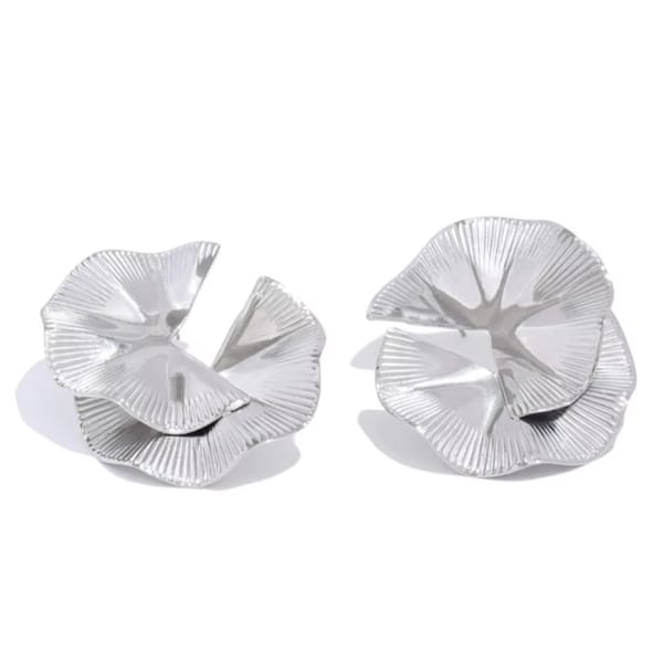 Elegant Stainless Steel Floral Statement Stud Earrings for Women