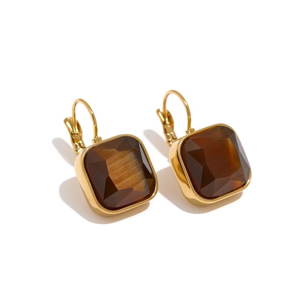 Delicate Vintage Square Opal Stone French Hook Stainless Steel Earrings