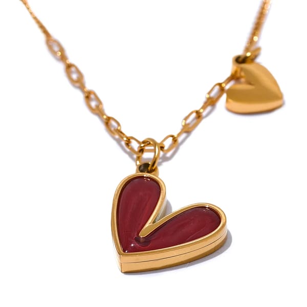 Elegant Enamel Shell Heart Pendant Necklace in Stainless Steel