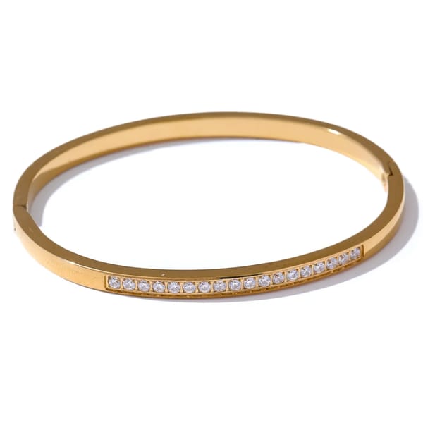 Elegant 60mm Cubic Zirconia Bangle Bracelet in Stainless Steel