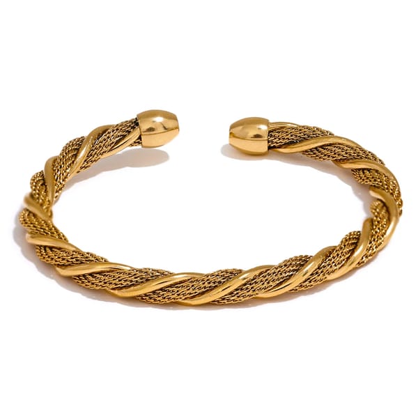 Waterproof Stainless Steel Twisted Cuff Bracelet for Women