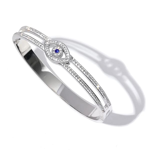 Elegant 60mm Cubic Zirconia Stainless Steel Gold-Plated Bangle Bracelet