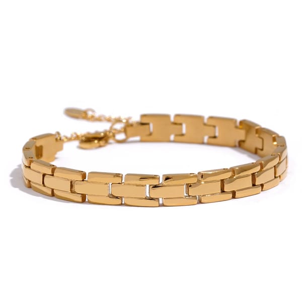 Polished Stainless Steel Charm Chain Bracelet with Adjustable Bangle