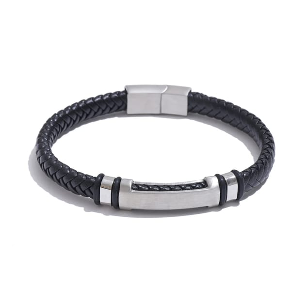 Handmade Vintage Stainless Steel Black Leather Braided Men’s Bracelet