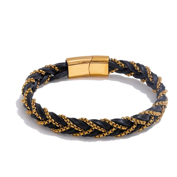 Trendy Stainless Steel Leather Braided Bracelet for Men Gift