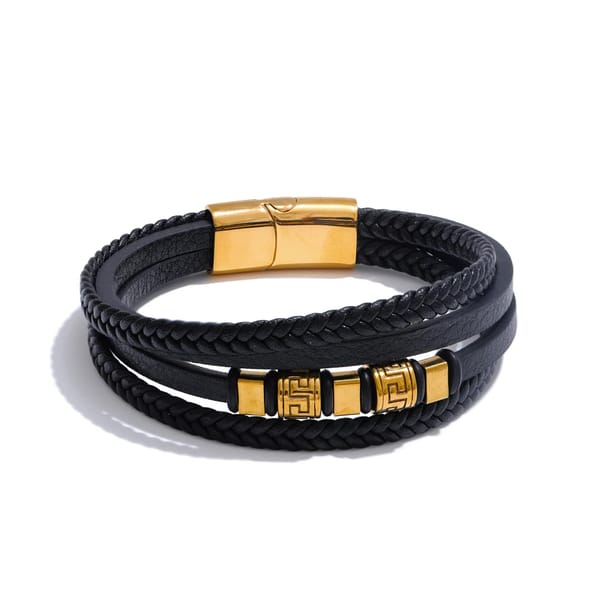 Handmade Braided Leather Bracelet with Stainless Steel Accent