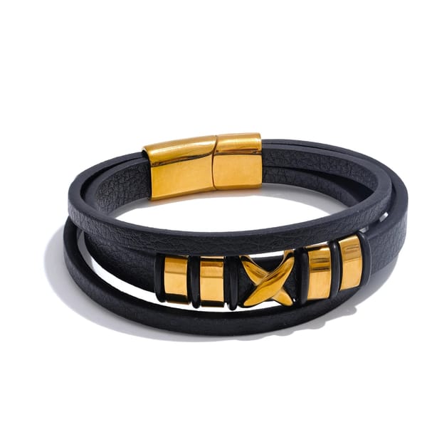 Stylish Wide Leather Stainless Steel Bracelet for Men