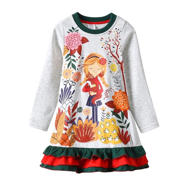 Adorable Floral Print Cotton Dress with Ruffles for Girls