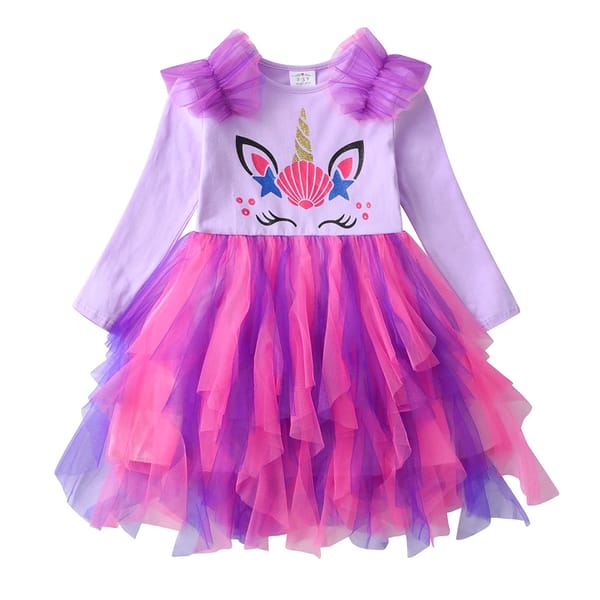 Whimsical Ruffle Princess Dress for Girls with Unicorn Design