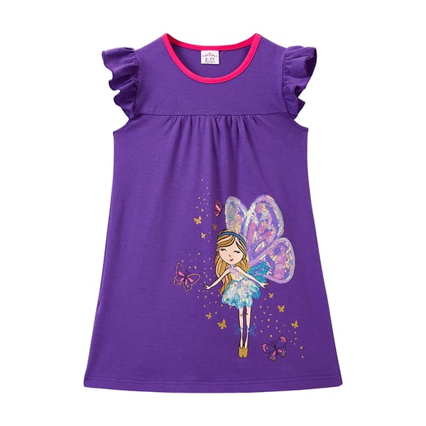 Charming Summer Casual Butterfly Sequined Dress for Little Girls
