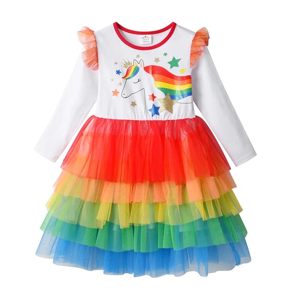 Magical Unicorn Tulle Dress for Girls with Rainbow Stars