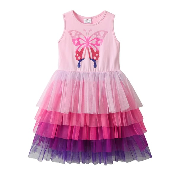 Girls Princess Tutu Dress with Butterfly Patchwork and Tulle Layers