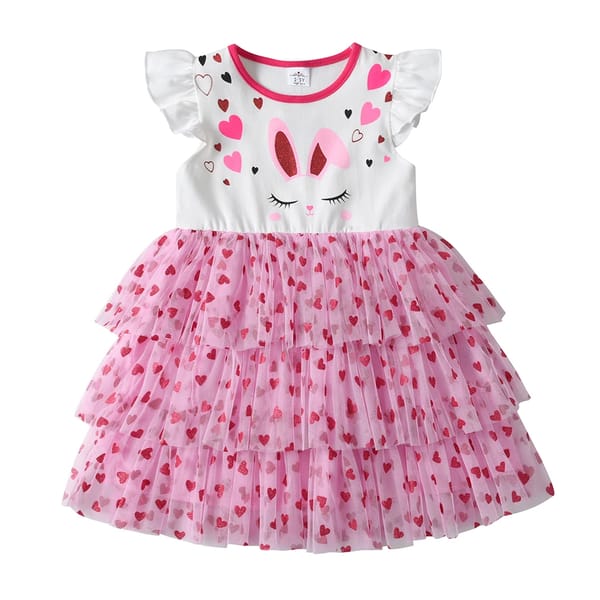 Adorable Sleeveless Heart Print Birthday Dress for Girls