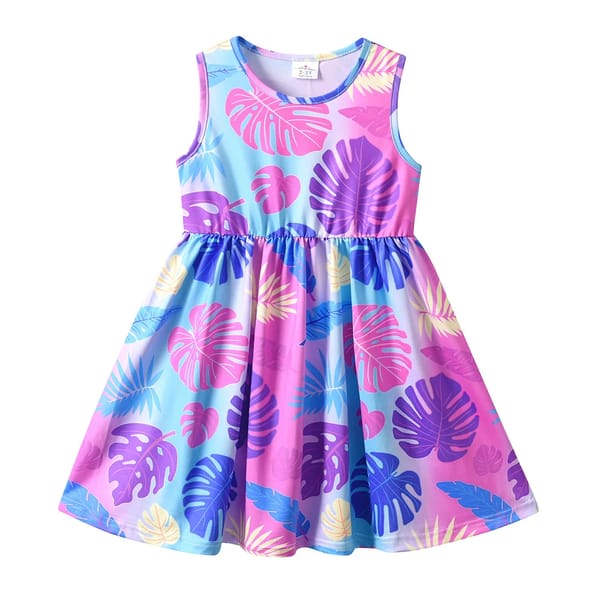Adorable Girls' Summer Dress with Floral & Ice Cream Print