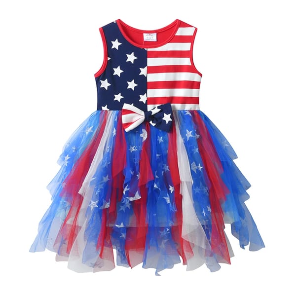 Striped Flag Print Sleeveless Dress for Girls – Summer Party Outfit