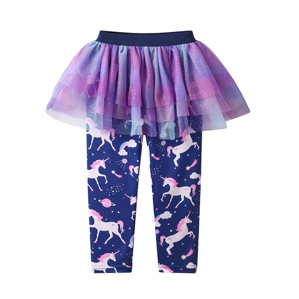 Cute Unicorn Printed Tulle Layered Pant Skirt for Girls
