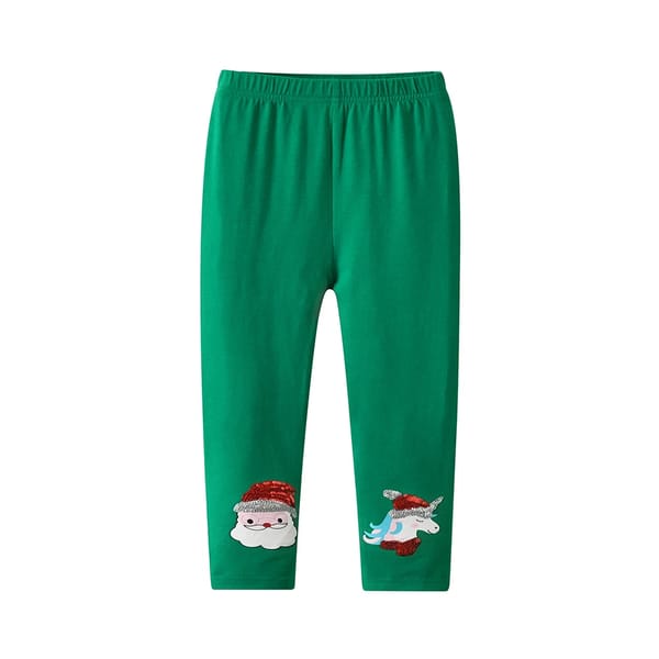Festive Cotton Leggings for Girls with Santa Claus Applique
