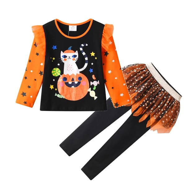 Girls Halloween & Christmas 2-Piece Costume Set with Leggings