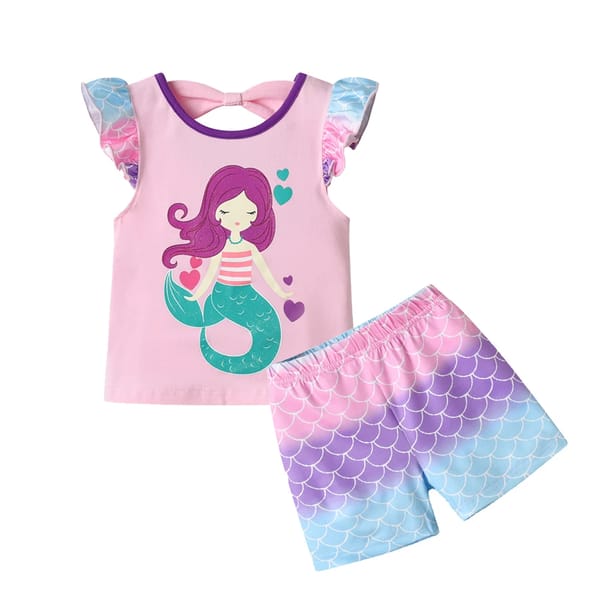 Summer Mermaid-Themed 2-Piece Clothing Set for Girls