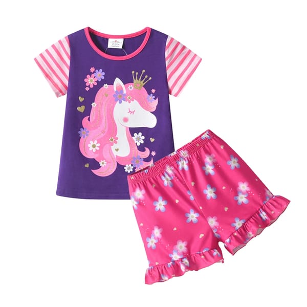 Unicorn Floral Summer Clothing Set for Girls, Casual 2-Piece Outfit