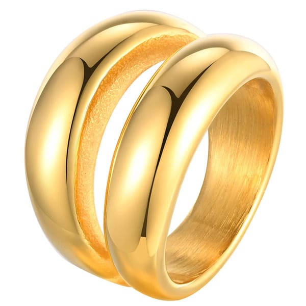 Double Layer Stainless Steel Gold Plated Smooth Wedding Ring