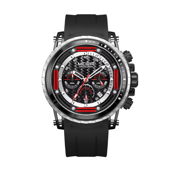 Men's Luxury Sports Chronograph Watch with Silicone Strap and Waterproof Features