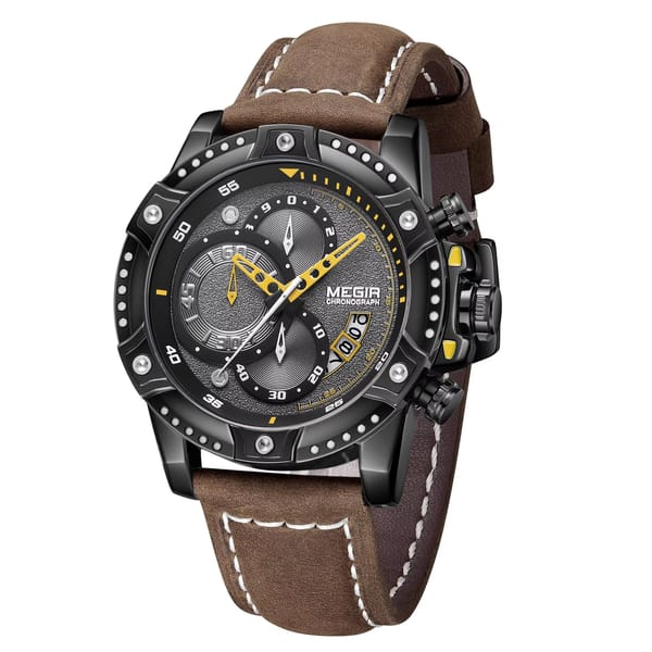 Fashionable Men's Chronograph Quartz Watch with Leather Strap