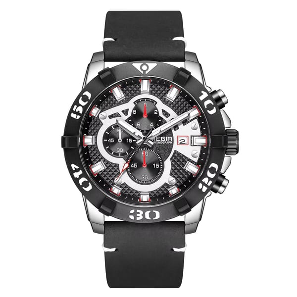 Stylish Chronograph Leather Strap Watch with Luminous Display