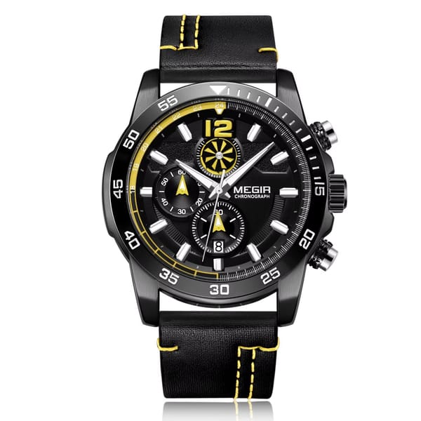 Stylish Chronograph Leather Watch with Waterproof Analog Display