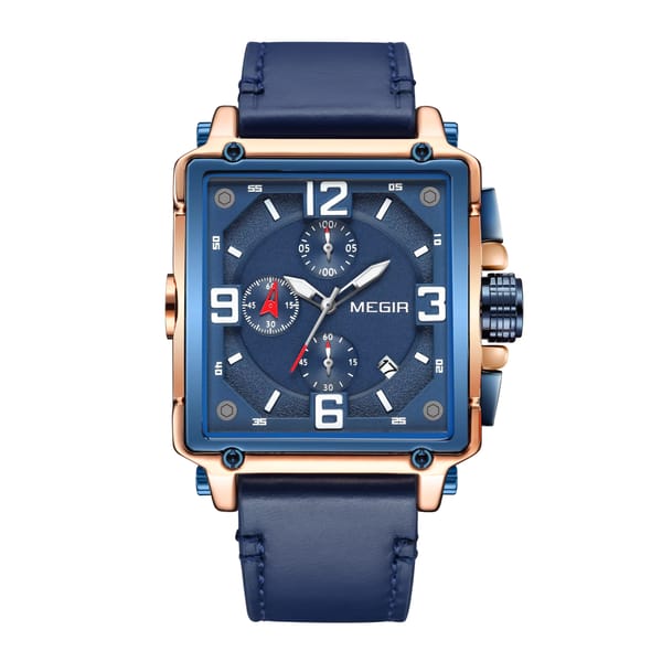 Stylish Square Chronograph Watch with Leather Strap for Men