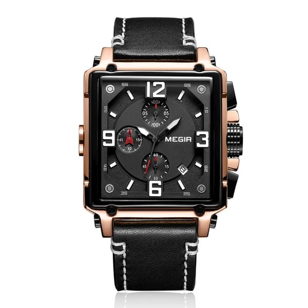 Stylish Square Chronograph Watch with Leather Strap for Men