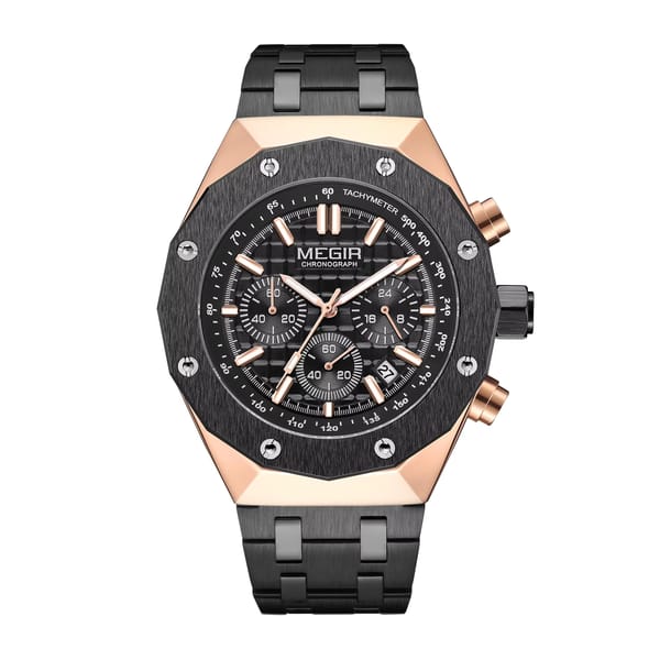 Stylish Men's Chronograph Watch with Luminous Hands and Steel Band