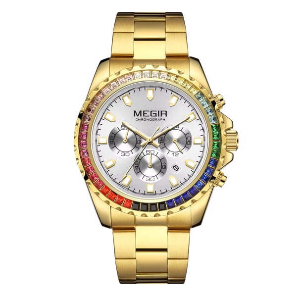 Men’s Luxury Quartz Watch with Diamonds and Chronograph Features