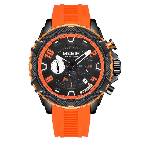 Bold Chronograph Sport Watch with Large Dial and Silicone Strap