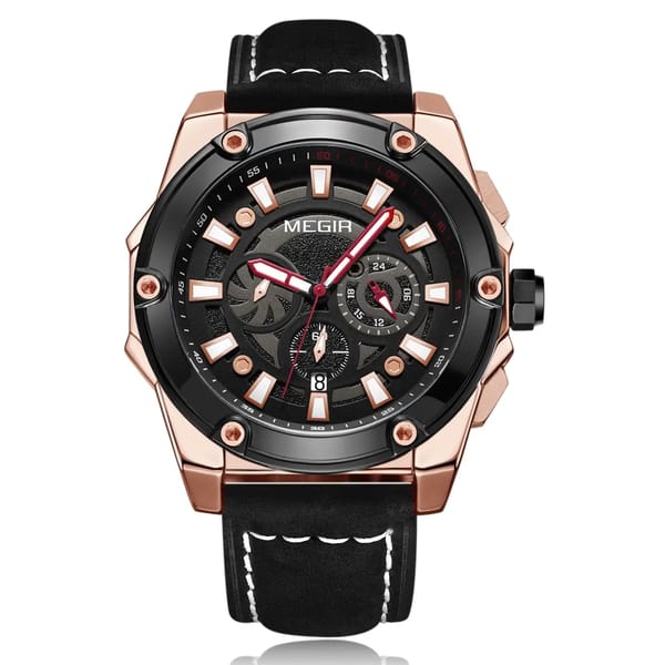Men’s Chronograph Leather Strap Sports Watch with Calendar