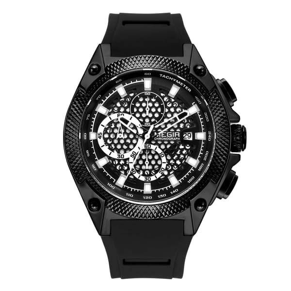 Bold Chronograph Sport Watch with Silicone Strap for Men