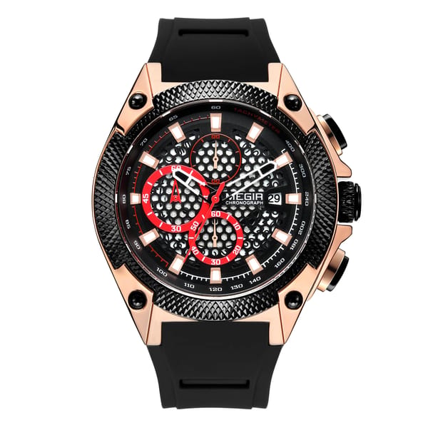 Bold Chronograph Sport Watch with Silicone Strap for Men