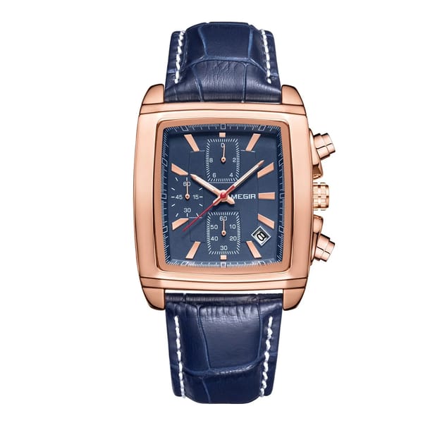 Men’s Luxury Chronograph Watch with Leather Strap and Date Display
