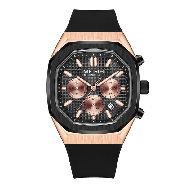 Stylish Chronograph Sport Watch with Silicone Strap for Men