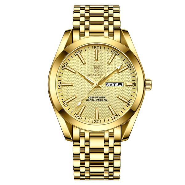 Elegant Stainless Steel Business Watch with Calendar and Luminous Dial