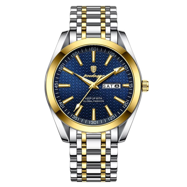 Elegant Stainless Steel Business Watch with Calendar and Luminous Dial